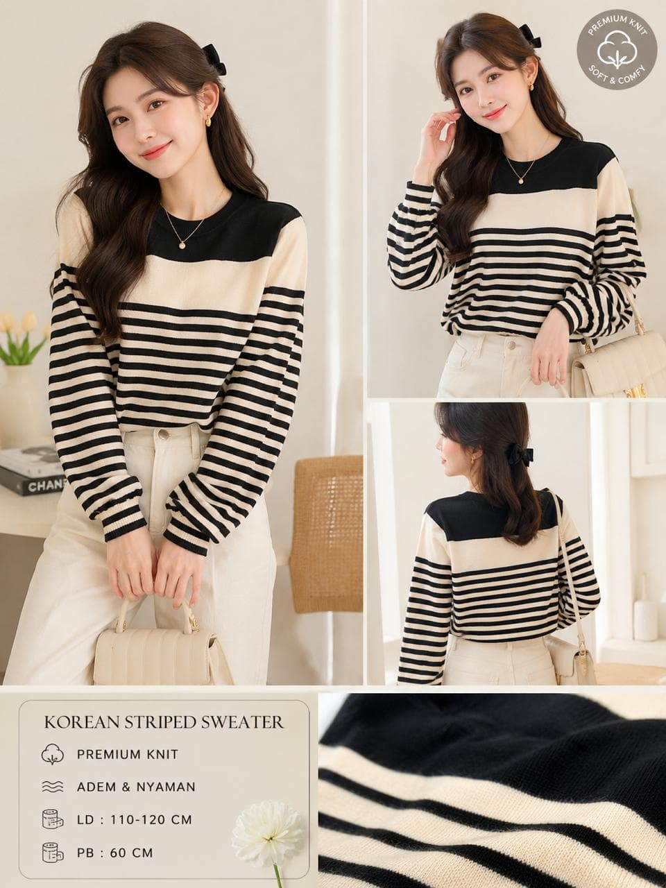 Nagita Atasan Sweater Rajut Wanita Premium Stripe Oversize Korean Look Soft Knit Fashion Korea